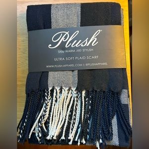 Blue and gray plaid scarf with tassels- NEW